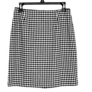 Vtg Casual Corner skirt sz 6 wool blend lined preppy academia houndstooth black